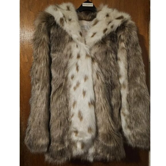 NWT Donna Salyers Fabulous Furs XS Hooded Lynx Faux Fur Coat - Picture 1 of 9
